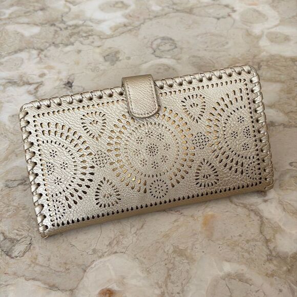 Madison West Travel Collection Large Passport Wallet - Laser Cut Rose Gold - Picture 1 of 13